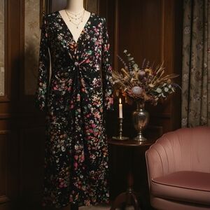 H&M Floral Long Sleeve Dress - Black and Multicolor